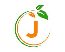 Letter J Eco Logo Concept with Leaf Symbol vector