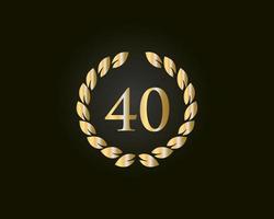 Logo del 40 aniversario con anillo dorado aislado en fondo negro, para cumpleaños, aniversario y celebración de la empresa vector