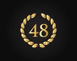 48th Years Anniversary Logo With Golden Ring Isolated On Black Background, For Birthday, Anniversary And Company Celebration vector