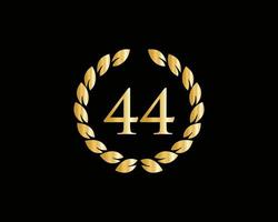 44th Years Anniversary Logo With Golden Ring Isolated On Black Background, For Birthday, Anniversary And Company Celebration vector