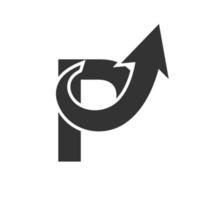 logotipo financiero de la letra p. concepto de flecha de crecimiento inicial. plantilla de diseño de logotipo de gestión financiera y contable de recaudación de fondos vector