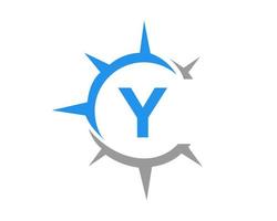 Letter Y Compass Logo Design Concept. Compass Sign vector