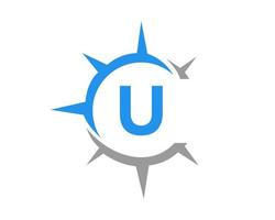 Letter U Compass Logo Design Concept. Compass Sign vector