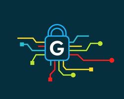 Letter G Cyber Security Logo. Cyber Protection, Technology, Biotechnology and High Tech vector