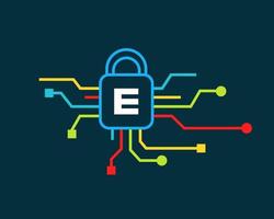 Letter E Cyber Security Logo. Cyber Protection, Technology, Biotechnology and High Tech vector