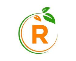 Letter R Eco Logo Concept with Leaf Symbol vector