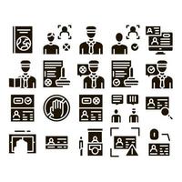 Passport Control Check Glyph Set Vector