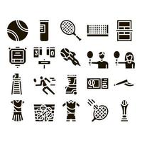 Tennis Game Equipment Glyph Set Vector