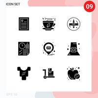 9 Thematic Vector Solid Glyphs and Editable Symbols of location time pencil report document Editable Vector Design Elements