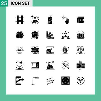 paquete de 25 signos y símbolos de glifos sólidos modernos para medios de impresión web, como elementos de diseño vectorial editables de cursor de cola de billetera en dólares vector