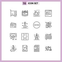 Pictogram Set of 16 Simple Outlines of development coding screen browser crush Editable Vector Design Elements