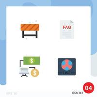 Modern Set of 4 Flat Icons Pictograph of attention bank sign file finance Editable Vector Design Elements