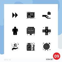 9 Solid Glyph concept for Websites Mobile and Apps economy computer text user man Editable Vector Design Elements