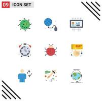 9 Universal Flat Color Signs Symbols of insect timer billboard advertisement education alarm Editable Vector Design Elements