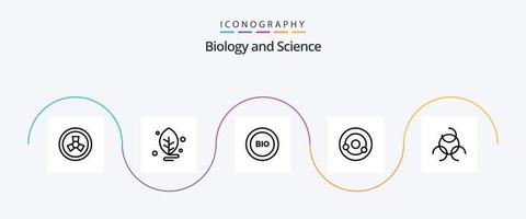 paquete de iconos de la línea 5 de biología que incluye el signo de biología. molécula. ecología. química. átomo vector