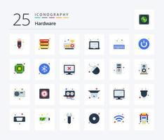 Hardware 25 Flat Color icon pack including power button. on off. projector. type. hardware vector