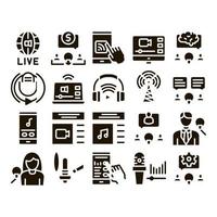 Podcast And Radio Glyph Set Vector