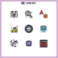 Universal Icon Symbols Group of 9 Modern Filledline Flat Colors of lamp bus thinking travel camping Editable Vector Design Elements