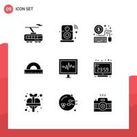 Modern Set of 9 Solid Glyphs Pictograph of lifeline geometry wifi education design Editable Vector Design Elements