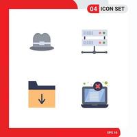 Mobile Interface Flat Icon Set of 4 Pictograms of hat display data center document laptop Editable Vector Design Elements