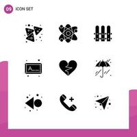 9 Universal Solid Glyph Signs Symbols of favorite love construction heart photo Editable Vector Design Elements