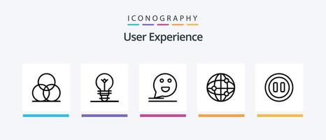 paquete de iconos de la línea 5 de la experiencia del usuario que incluye papel. entorno. usuario. engranaje. feliz. diseño de iconos creativos vector