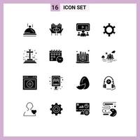 16 User Interface Solid Glyph Pack of modern Signs and Symbols of grave setting occult gear user Editable Vector Design Elements