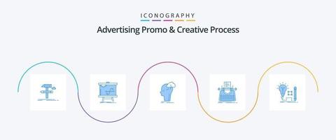 Advertising Promo And Creative Process Blue 5 Icon Pack Including story. article. graph. thinking. head vector