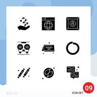 User Interface Pack of 9 Basic Solid Glyphs of reel record globe player product Editable Vector Design Elements