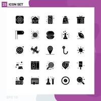 Pictogram Set of 25 Simple Solid Glyphs of gift box hobby back hobbies up Editable Vector Design Elements