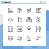 Modern Set of 16 Outlines and symbols such as sport dumbbell antivirus construction architecture Editable Vector Design Elements