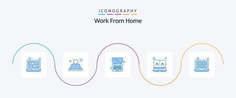 Work From Home Blue 5 Icon Pack Including meeting. video conference. desk. online. communication vector