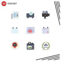 9 User Interface Flat Color Pack of modern Signs and Symbols of speed dashboard film camera year day Editable Vector Design Elements