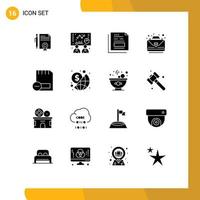 Modern Set of 16 Solid Glyphs Pictograph of card complete data case office Editable Vector Design Elements