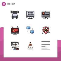 Pack of 9 creative Filledline Flat Colors of computing computer business pc computer Editable Vector Design Elements