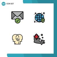 Group of 4 Filledline Flat Colors Signs and Symbols for mail modern globe verified selection Editable Vector Design Elements