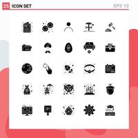 Group of 25 Solid Glyphs Signs and Symbols for court repair personal hammer build Editable Vector Design Elements