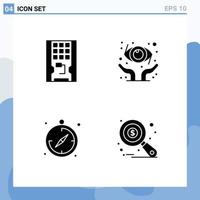 Set of 4 Commercial Solid Glyphs pack for disk compass solid eye health research Editable Vector Design Elements