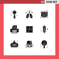 9 Universal Solid Glyph Signs Symbols of puzzle paper lung device property presentation Editable Vector Design Elements