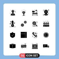 Set of 16 Modern UI Icons Symbols Signs for thermometer nature home pin heart Editable Vector Design Elements