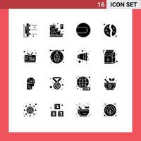 Modern Set of 16 Solid Glyphs Pictograph of id space ball planet destroyed Editable Vector Design Elements