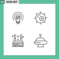 Set of 4 Modern UI Icons Symbols Signs for data technology bulb plant wireless Editable Vector Design Elements