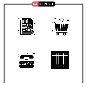 4 concepto de glifo sólido para sitios web móviles y análisis de aplicaciones compatibles con elementos de diseño vectorial editables vector
