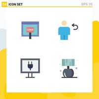 Set of 4 Vector Flat Icons on Grid for credit return money back internet Editable Vector Design Elements