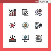 Set of 9 Modern UI Icons Symbols Signs for scale network record direction emergency call Editable Vector Design Elements