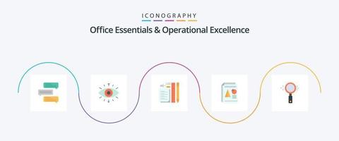 Office Essentials And Operational Exellence Flat 5 Icon Pack Including pie. report. member. pin. pen vector