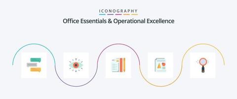 Office Essentials And Operational Exellence Flat 5 Icon Pack Including pie. report. member. pin. pen vector