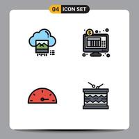 Mobile Interface Filledline Flat Color Set of 4 Pictograms of photo gauge cloud internet speed Editable Vector Design Elements