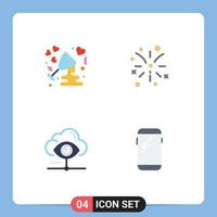 Group of 4 Flat Icons Signs and Symbols for anniversary vision love fire work cloud Editable Vector Design Elements