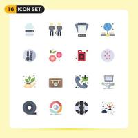 Pictogram Set of 16 Simple Flat Colors of food internet shared connection smartphone Editable Pack of Creative Vector Design Elements